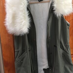 Love Tree Olive Utility Jacket with Faux Fur Trim
